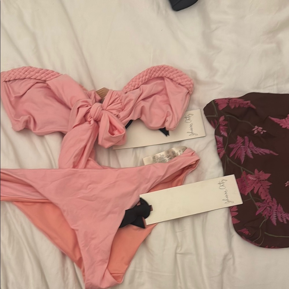 Johanna Ortiz Pink and Brown Bandeau Bikini